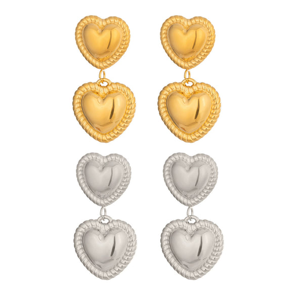 Wholesale Women's Heartshaped Lace Texture Patchwork Stainless Steel Earrings With Vacuum Real Gold Plating