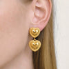 Wholesale Women's Heartshaped Lace Texture Patchwork Stainless Steel Earrings With Vacuum Real Gold Plating
