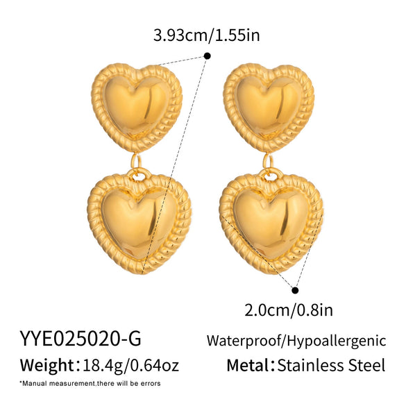 Wholesale Women's Heartshaped Lace Texture Patchwork Stainless Steel Earrings With Vacuum Real Gold Plating