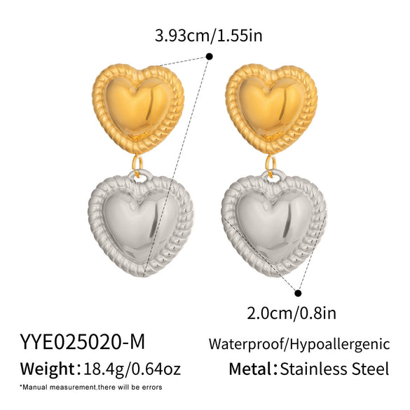 Wholesale Women's Heartshaped Lace Texture Patchwork Stainless Steel Earrings With Vacuum Real Gold Plating