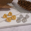 Wholesale Women's Heartshaped Lace Texture Patchwork Stainless Steel Earrings With Vacuum Real Gold Plating