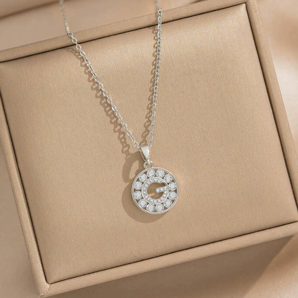Wholesale Women's Heartshaped Necklace With Letter Number Text Pattern Copper Inlaid With Zircon Real Gold Plated Oshaped Chain Pendant Jewelry