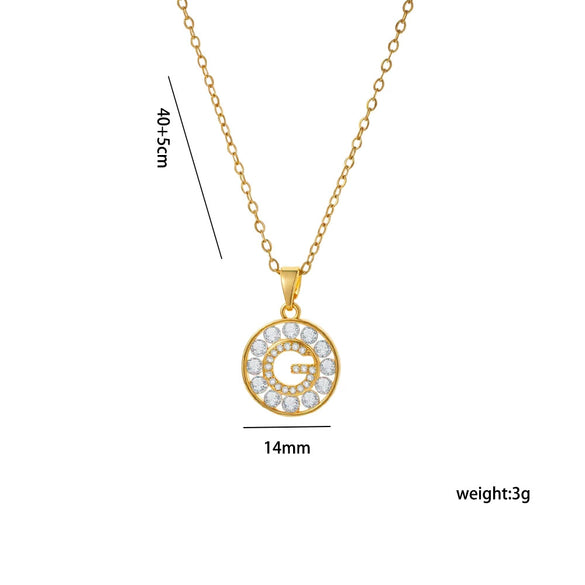 Wholesale Women's Heartshaped Necklace With Letter Number Text Pattern Copper Inlaid With Zircon Real Gold Plated Oshaped Chain Pendant Jewelry