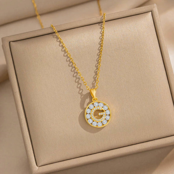 Wholesale Women's Heartshaped Necklace With Letter Number Text Pattern Copper Inlaid With Zircon Real Gold Plated Oshaped Chain Pendant Jewelry