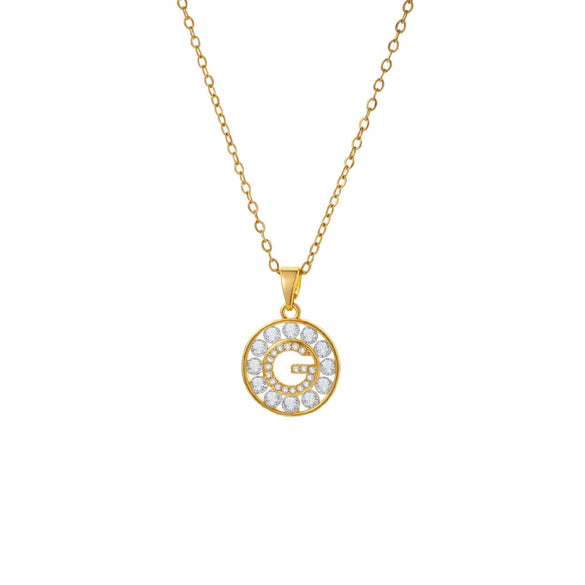 Wholesale Women's Heartshaped Necklace With Letter Number Text Pattern Copper Inlaid With Zircon Real Gold Plated Oshaped Chain Pendant Jewelry