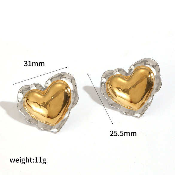 Wholesale Women's Heartshaped Stainless Steel Earrings With Pvd Furnace Vacuum Real Gold Plating