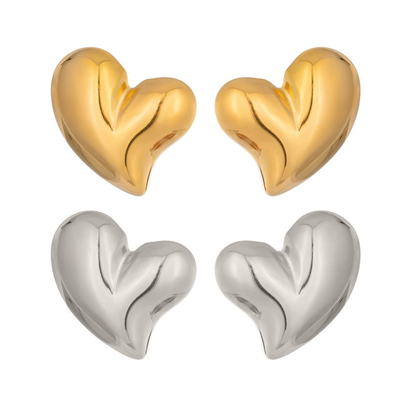 Wholesale Women's Heartshaped Stainless Steel Earrings With Vacuum Real Gold Plating In Pvd Furnace
