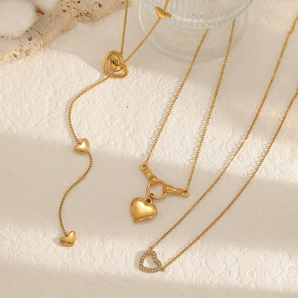 Wholesale Women's Heartshaped Stainless Steel Electroplated 18K Gold Ochain Necklace
