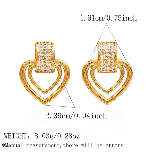 Wholesale Women's Heartshaped Stainless Steel 18K Gold Plated Earrings With Exaggerated Niche Design