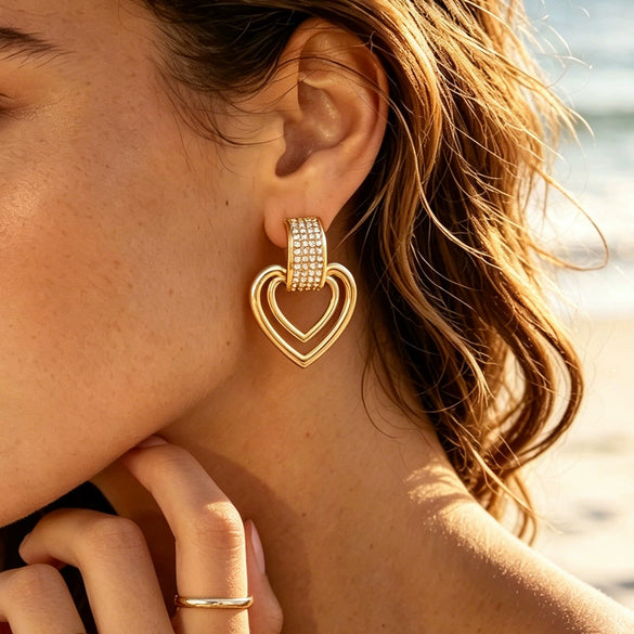 Wholesale Women's Heartshaped Stainless Steel 18K Gold Plated Earrings With Exaggerated Niche Design