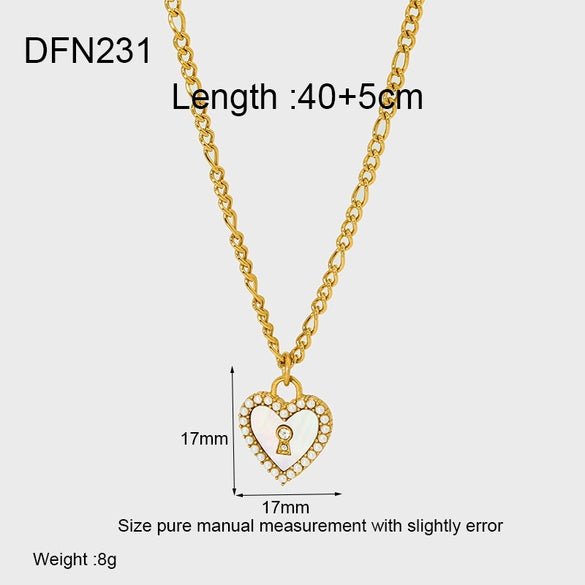 Wholesale Women's Heartshaped Stainless Steel 18K Gold Plated Lock Pendant Necklace