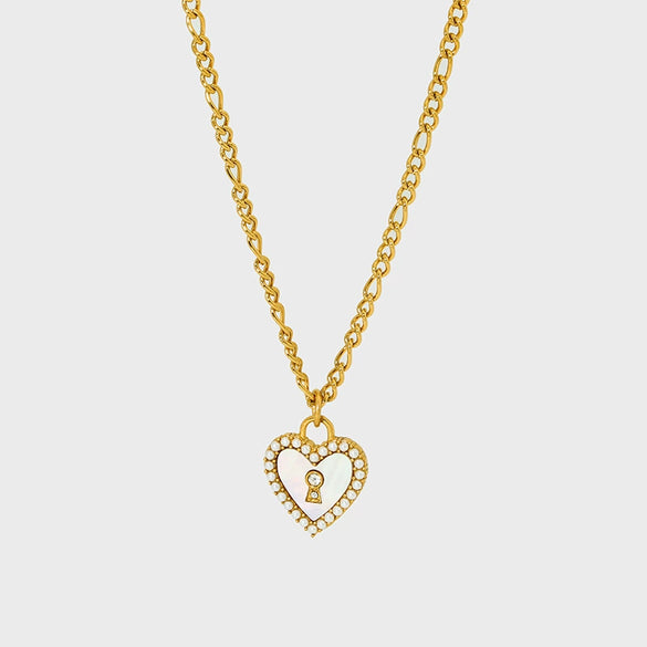 Wholesale Women's Heartshaped Stainless Steel 18K Gold Plated Lock Pendant Necklace