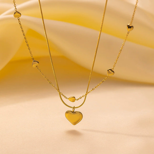 Wholesale Women's Heartshaped Titanium Steel Electroplated Necklace With O Word Chain
