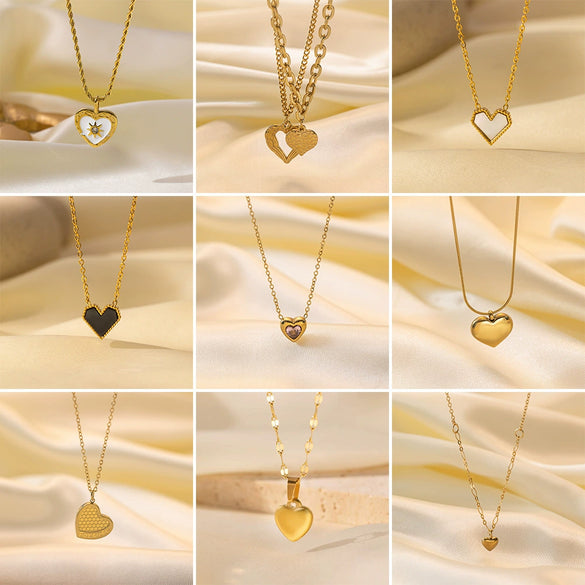 Wholesale Women's Heartshaped Titanium Steel Electroplated Necklace With O Word Chain