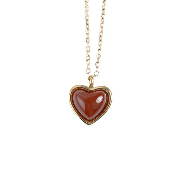 Wholesale Women's Heartshaped Titanium Steel Electroplated Necklace With O Word Chain