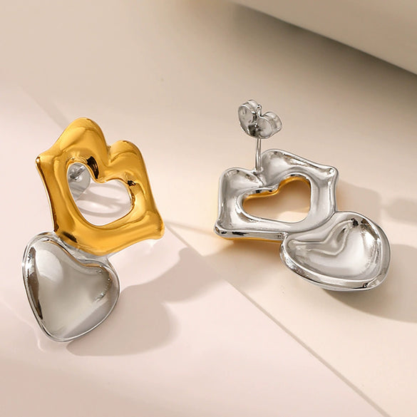 Wholesale Women's Heartshaped Titanium Steel Stainless Steel Earrings With Vacuum Plating And 18K Gold Plating Nonfading Oxidation And Corrosion Resistant