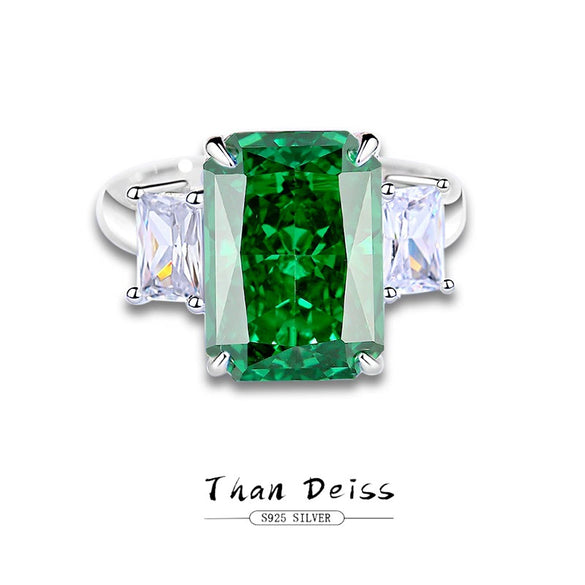 Wholesale Women's High Carbon Diamond Ring Green Diamond Emerald Cut Square 925 Silver Geometric Style