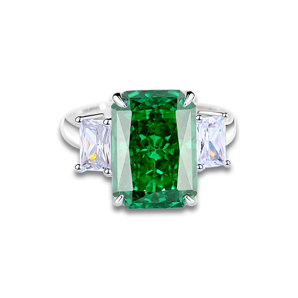 Wholesale Women's High Carbon Diamond Ring Green Diamond Emerald Cut Square 925 Silver Geometric Style