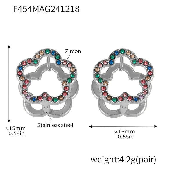 Wholesale Women's High Edition Flowers Double Sided Wear Buckle Zircon Earrings Jewelry In Stainless Steel With Geometric Pattern And 18K True Gold Plated Electroplating
