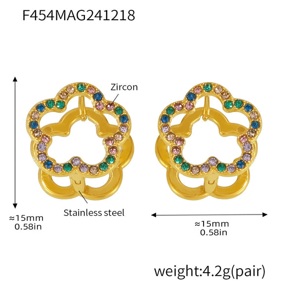 Wholesale Women's High Edition Flowers Double Sided Wear Buckle Zircon Earrings Jewelry In Stainless Steel With Geometric Pattern And 18K True Gold Plated Electroplating