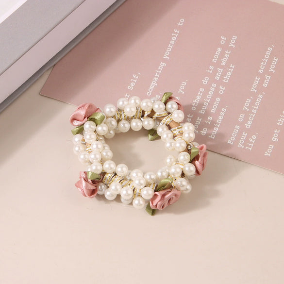 Wholesale Women's High Elastic Plastic And Resin Handmade Rose Ponytail Hair Band Hair Accessories