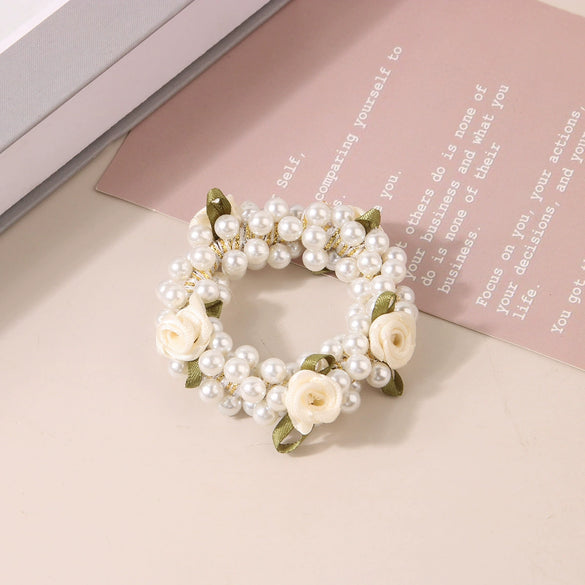 Wholesale Women's High Elastic Plastic And Resin Handmade Rose Ponytail Hair Band Hair Accessories