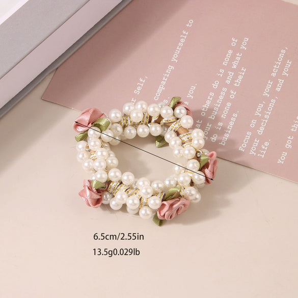 Wholesale Women's High Elastic Plastic And Resin Handmade Rose Ponytail Hair Band Hair Accessories