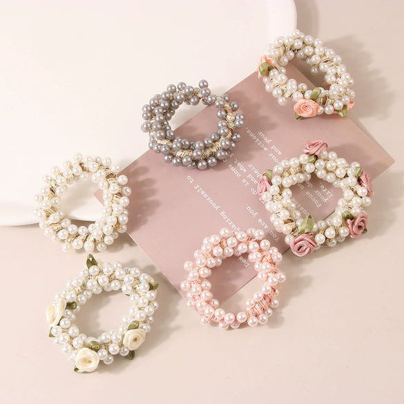 Wholesale Women's High Elastic Plastic And Resin Handmade Rose Ponytail Hair Band Hair Accessories