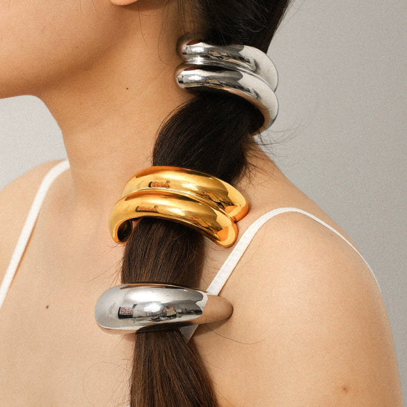 Wholesale Women's High Elasticity Geometric Electroplated Titanium Steel And Stainless Steel Hair Accessories
