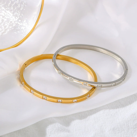 Wholesale Women's High End All Match 18K Gold Inlaid White Round Zircon Stainless Steel Bracelet With Electroplating