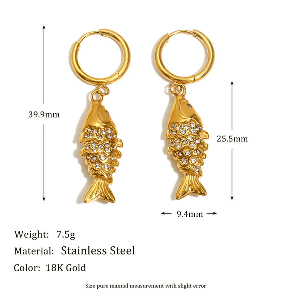 Wholesale Women's High End Creative Necklace And Earrings Set With Stainless Steel And Titanium Steel 18K Gold Plated Koi Pendant Animal Pattern Electroplated