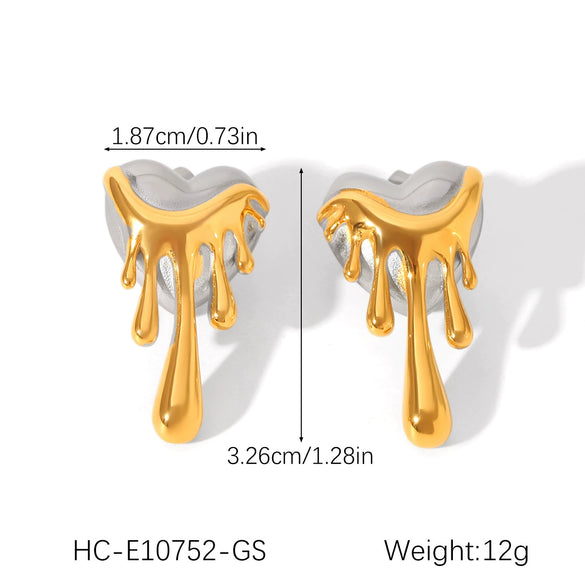 Wholesale Women's High End Heart Shaped Stainless Steel Earrings With Gold And Silver Color Matching And Electroplating