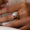 Wholesale Women's High End Imitation Pearl Ring In Geometric Shape Made Of Stainless Steel With Electroplating Non Fading Jewelry