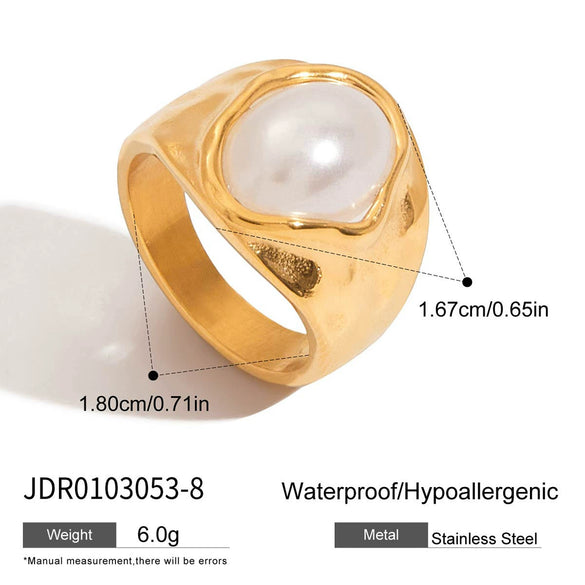 Wholesale Women's High End Imitation Pearl Ring In Geometric Shape Made Of Stainless Steel With Electroplating Non Fading Jewelry