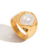 Wholesale Women's High End Imitation Pearl Ring In Geometric Shape Made Of Stainless Steel With Electroplating Non Fading Jewelry