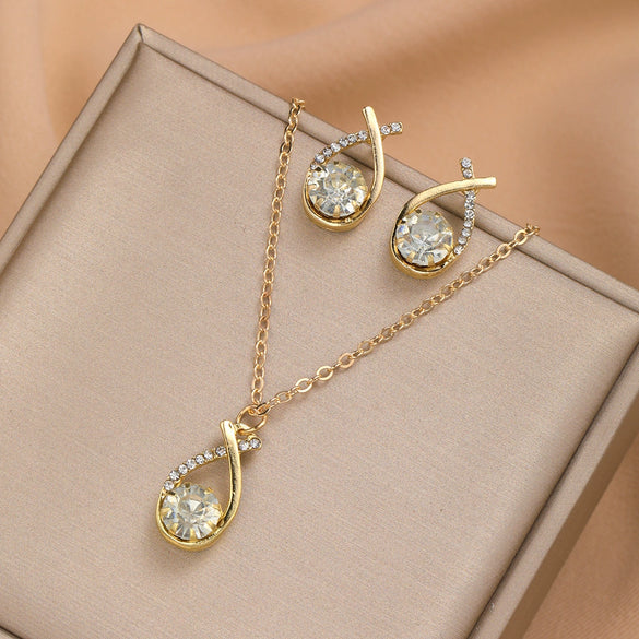 Wholesale Women's High End Jewelry Alloy Pendant Earrings And Necklace Suit With Love Water Drops And Bell Patterns Electroplated