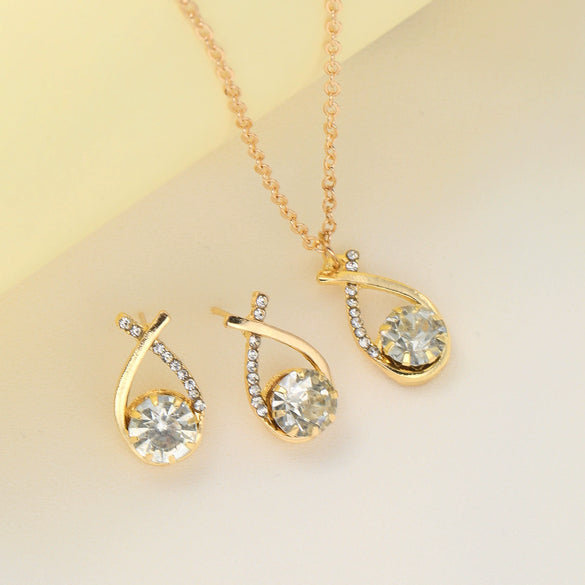 Wholesale Women's High End Jewelry Alloy Pendant Earrings And Necklace Suit With Love Water Drops And Bell Patterns Electroplated