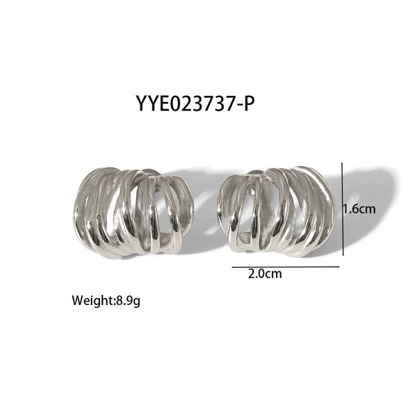 Wholesale Women's High End Light Luxury C Type Multi Layer Lines Retro Earrings In Stainless Steel With Geometric Design And Electroplating