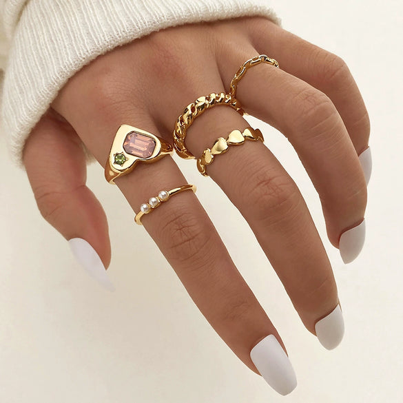 Wholesale Women's High Grade Gem Inlaid Heart Shaped Ring Set Jewelry