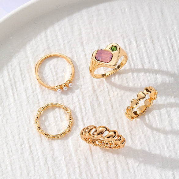 Wholesale Women's High Grade Gem Inlaid Heart Shaped Ring Set Jewelry