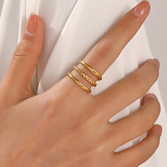 Wholesale Women's High Grade Stainless Steel Opening Adjustable Ring With Geometric Design 18K Gold Plated