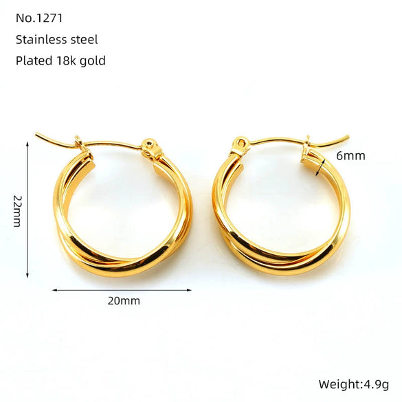 Wholesale Women's Highend Doublelayer 316L Stainless Steel Round Winding Geometric Earrings With Electroplating For Autumn And Winter