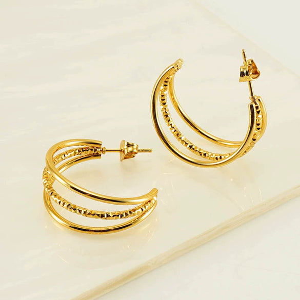 Wholesale Women's Highend Doublelayer 316L Stainless Steel Round Winding Geometric Earrings With Electroplating For Autumn And Winter