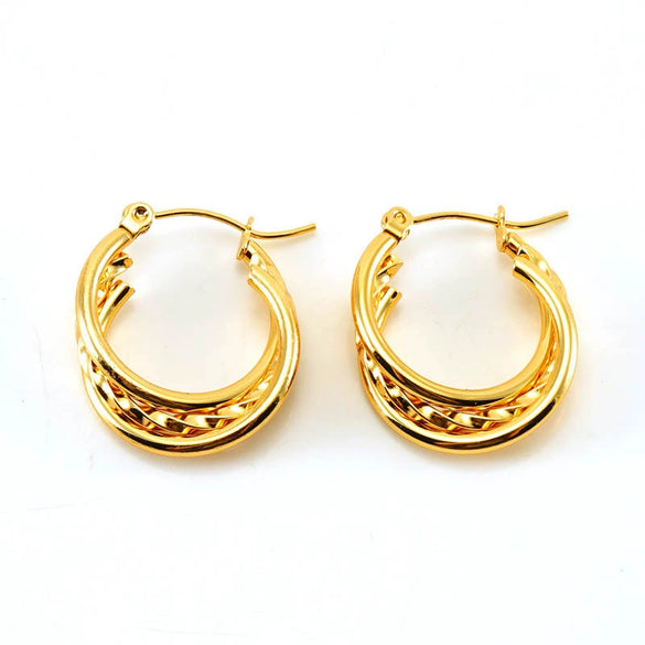 Wholesale Women's Highend Doublelayer 316L Stainless Steel Round Winding Geometric Earrings With Electroplating For Autumn And Winter