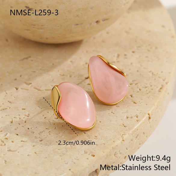 Wholesale Women's Highend Electroplated Resin And Stainless Steel Metal Splicing Earrings