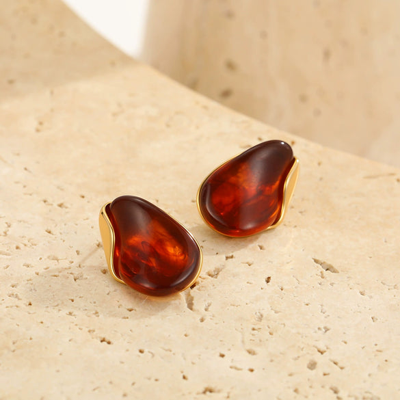 Wholesale Women's Highend Electroplated Resin And Stainless Steel Metal Splicing Earrings