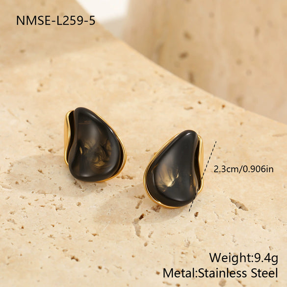 Wholesale Women's Highend Electroplated Resin And Stainless Steel Metal Splicing Earrings