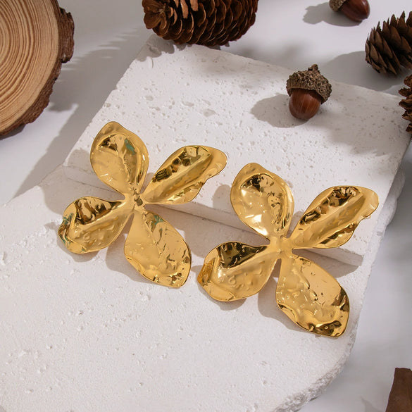 Wholesale Women's Highend Exaggerated Oversized Stainless Steel Flower Earrings With Pvd Furnace Vacuum Real Gold Plating