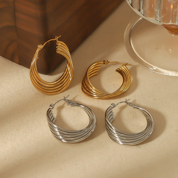 Wholesale Women's Highend Exaggerated Stainless Steel Earrings With Geometric Ushape Pattern And Electroplating Treatment