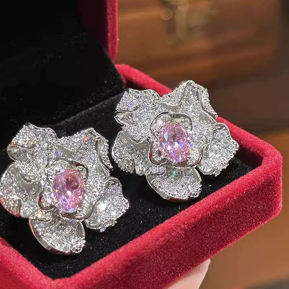 Wholesale Women's Highend Geometric And Flower Design Earrings Copper Set With Zirconia